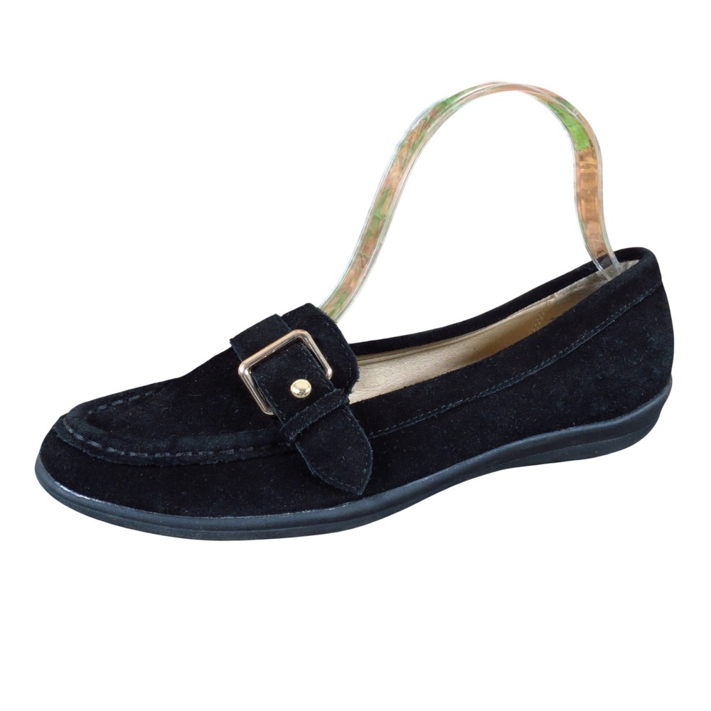 Lands' End Buckle Women Loafers Size 7.5 B Casual Professional Black Suede